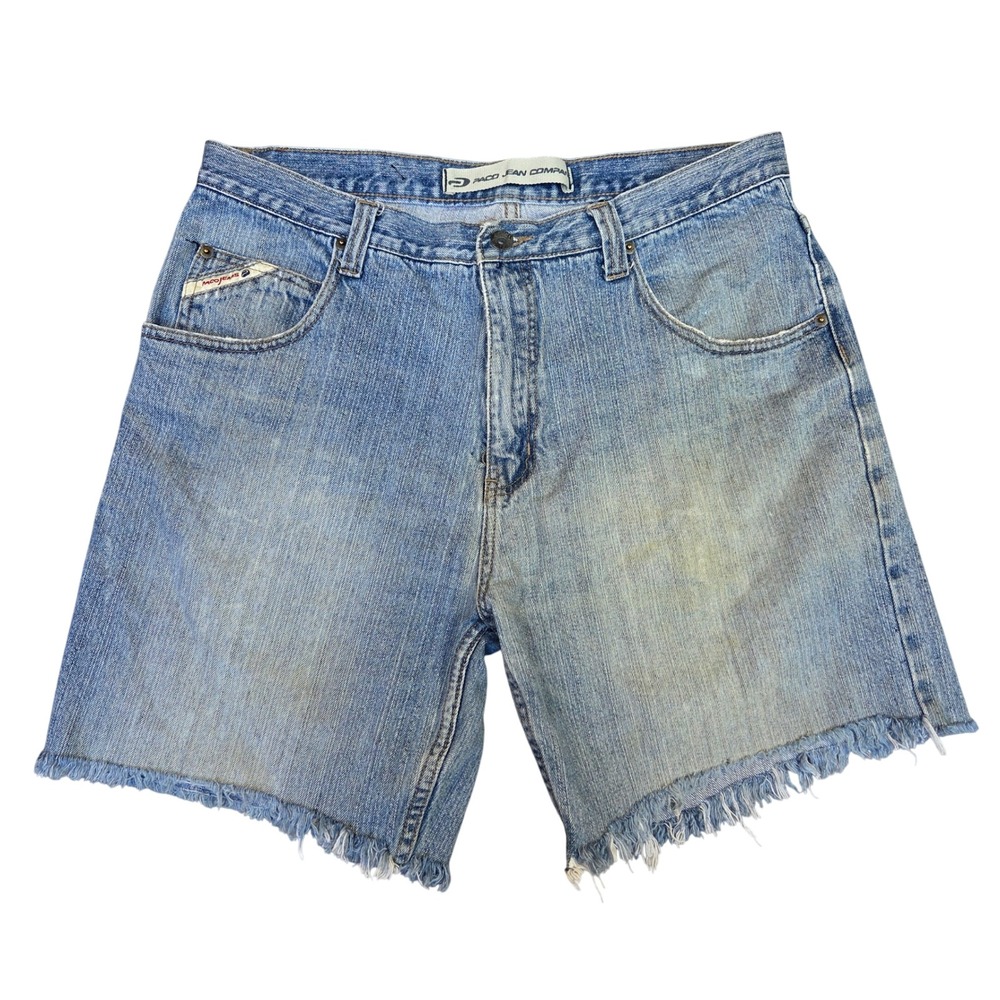 Vintage Paco Jean Company Men 36 Light Wash Denim Shorts Frayed Hem 90s Y2K